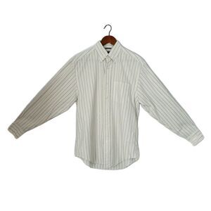 Nautica Button Up Shirt Men Medium Multi Vertical Stripe Cotton Logo Classic